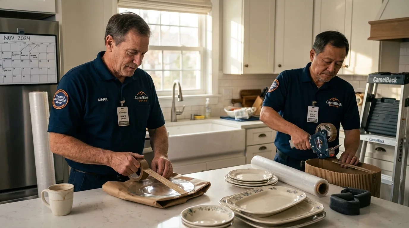 Professional crew packing kitchen dishware in Fremont, OH